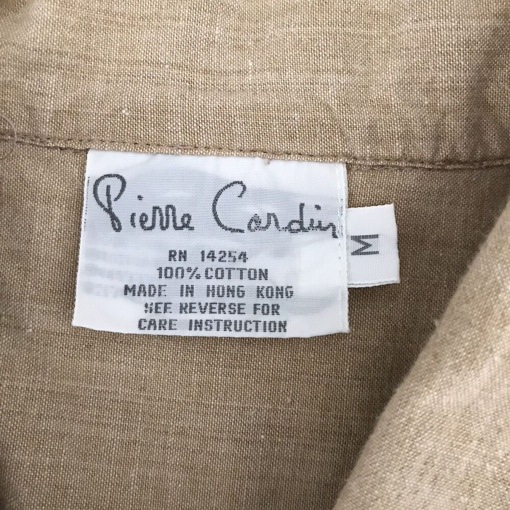 Vintage Pierre Cardin Tan Neutral Cotton Long Sleeve Safari Shirt Women's Size M - Picture 7 of 7